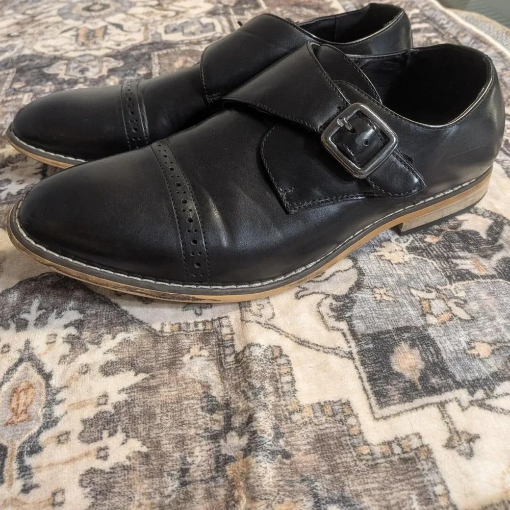 Black Dress Church Wedding Shoes Big Boys Size 6 Brogue Stacy Adams Monk Strap